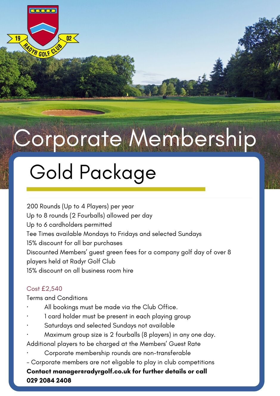 Corporate Membership Established in 1902, Radyr Golf Club is
